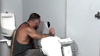 GayOver30.com - Alessios mouth filled with big hard cock from a filthy glory hole ses