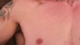 Interviewed stud seduced into jerking off and cumming solo