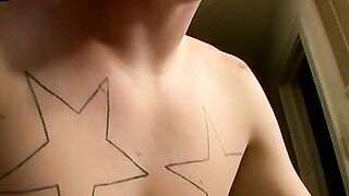 Tattooed straight thug jerks off his cock solo and cums
