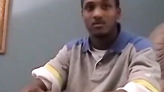 Black amateur stud masturbates for the camera and cums hard