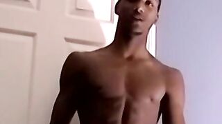 Black amateur stud masturbates for the camera and cums hard