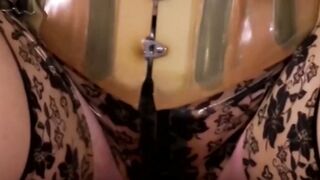 PussyCatsLatex.com - Stockinged masked babe spreads legs for solo masturbation deligh