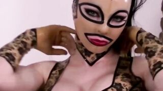 PussyCatsLatex.com - Stockinged masked babe spreads legs for solo masturbation deligh