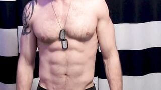 Horny soldier James Drake masturbates solo in front of the camera