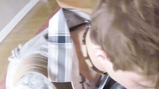 GayStepBros.com - Beautiful twink worships stepbrother's cock before a wild bareback