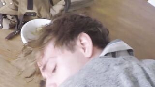 GayStepBros.com - Beautiful twink worships stepbrother's cock before a wild bareback