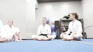 Naughty besties ride throbbing dick after their training