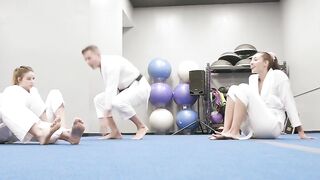 Naughty besties ride throbbing dick after their training