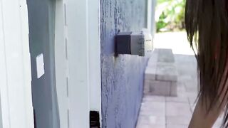 Mesmerizing amateur babe fucks while stuck in kitty door