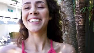 Amateur Kylie Rocke deepthroats and rides near outdoor pool