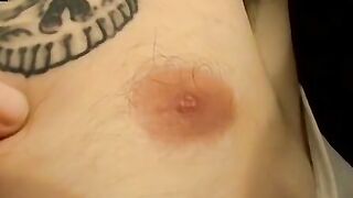 Inked straight amateur playing with his big hairy cock