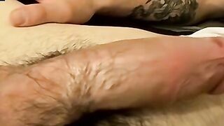 Inked straight amateur playing with his big hairy cock