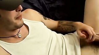 Inked straight amateur playing with his big hairy cock