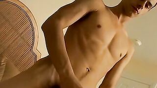 Skinny young straight thug jerks off solo and cums