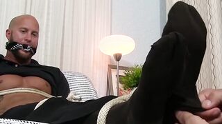 Toe licking and hot foot worship action with gagged hunk