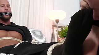 Toe licking and hot foot worship action with gagged hunk