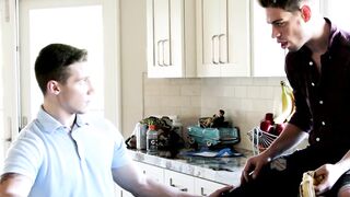 Michael Del Ray and Spencer Laval bareback in the kitchen