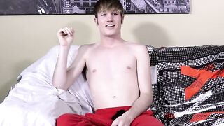 Young man interviewed before plowing his ass with dildo