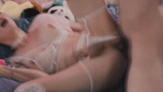 Horny TS plays her asshole using toy and big dick