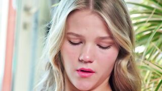 Blonde cutie Valeria Mint reaches for her yummy pussy and orgasms intensely