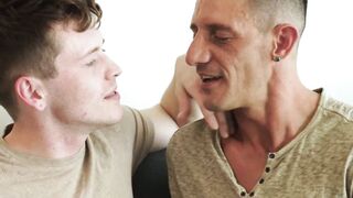 Damian Rose kneels down and worships Jax Thirio massive cock