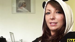 Submissive UK brunette Crystal hard fucked by daddy Pascal