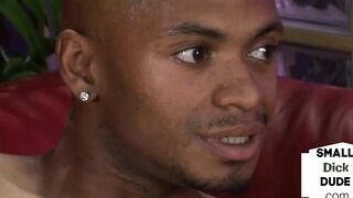 Brit femdoms humiliate ebony microdick into dirty threeway
