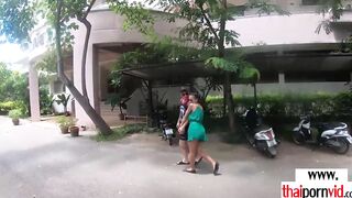 Big Boobed amateur tattooed Thai teens Polly posing and fucking a long white cock