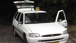black cougar hard outside plowed by taxi driver