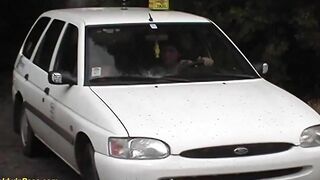 black cougar hard outside plowed by taxi driver