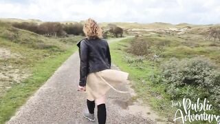 Risky outdoors outdoors flashing & fucking sex toy on the beach
