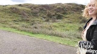 Risky outdoors outdoors flashing & fucking sex toy on the beach