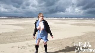 Risky outdoors outdoors flashing & fucking sex toy on the beach