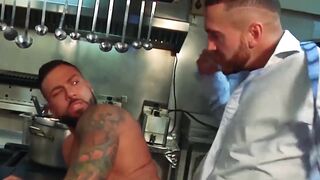 Nipple pierced hairy businessman drilling hard after work