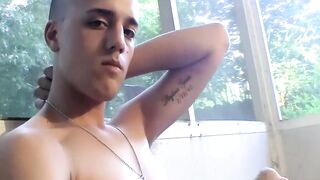 Latino thug all naked and jacking off his nice cock