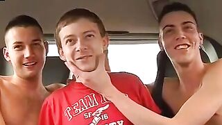 BoyDesire.com - Horny studs' hot threesome fuck in a tight car space