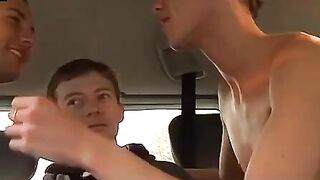 BoyDesire.com - Horny studs' hot threesome fuck in a tight car space
