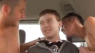 BoyDesire.com - Horny studs' hot threesome fuck in a tight car space