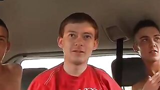 BoyDesire.com - Horny studs' hot threesome fuck in a tight car space