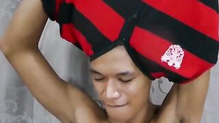 TwinkysFeet.com - Feet teasing Asian twink strokes his hairy dick and cums solo in a