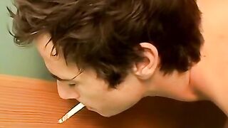 Gorgeous Joey Steels blows smoke before ass fucking the nice ass of smoker Jacob Wrig