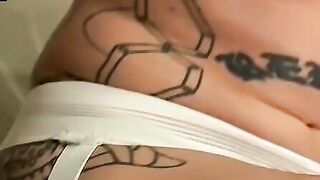 Tattooed and pierced straight amateur plays with cock solo