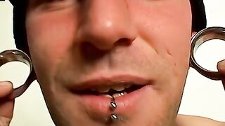 Tattooed and pierced straight amateur plays with cock solo