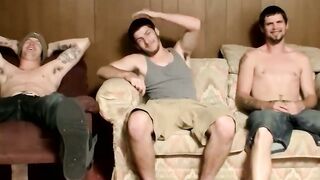 Straight inked dudes showing dicks jerk off contest