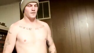 Straight inked dudes showing dicks jerk off contest