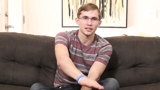 Twink has nice interview before stroking his big dick