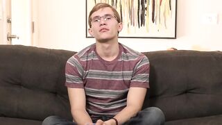 Twink has nice interview before stroking his big dick