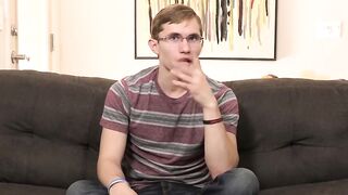 Twink has nice interview before stroking his big dick