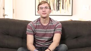 Twink has nice interview before stroking his big dick