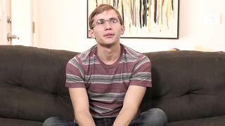 Twink has nice interview before stroking his big dick